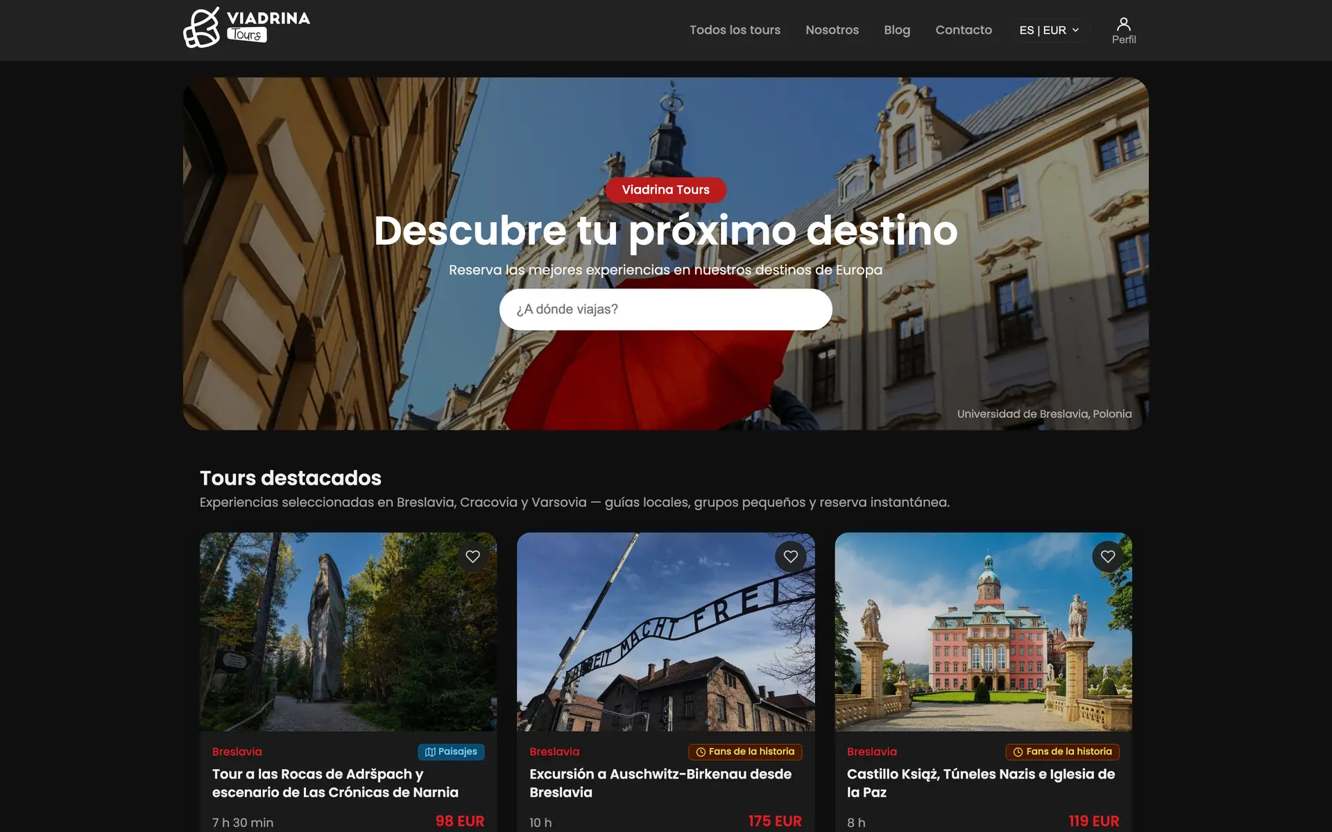 Viadrina Tours homepage